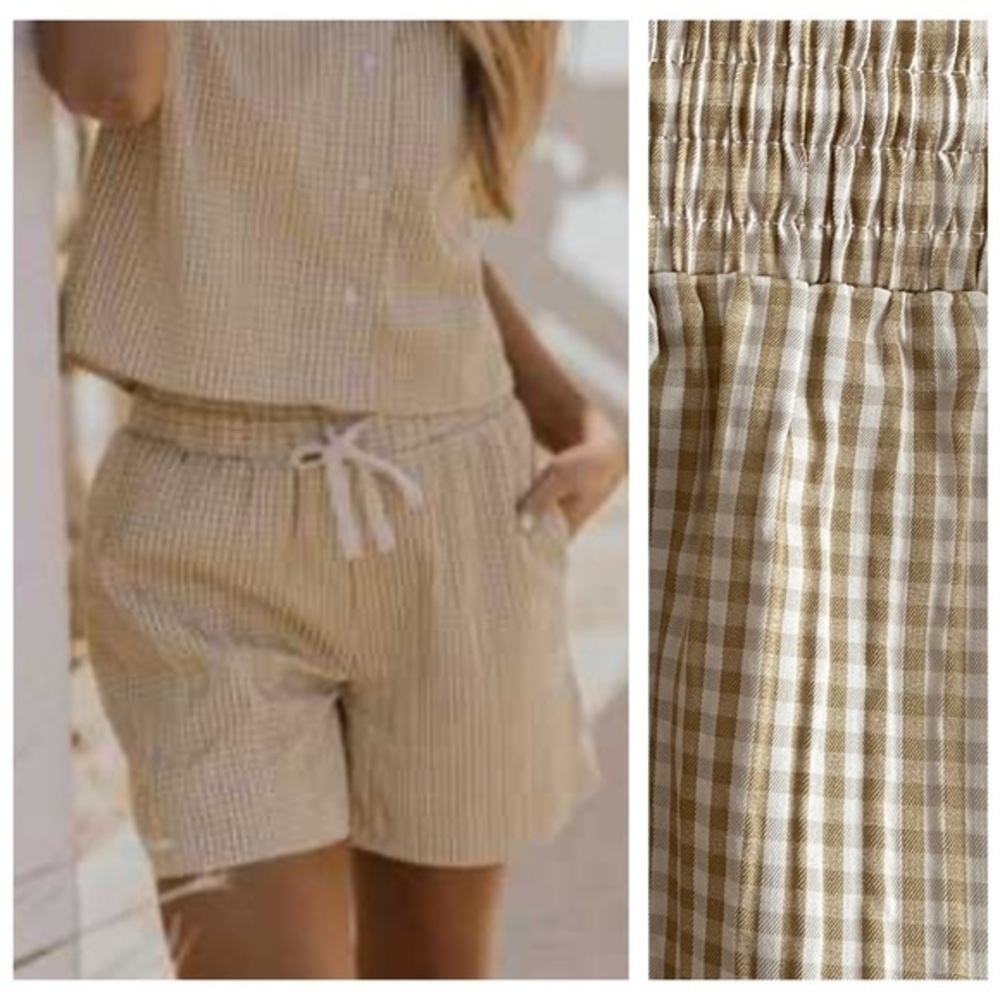 Roolee Tan Yellow Cream Catori Gingham Plaid Seersucker Shorts S